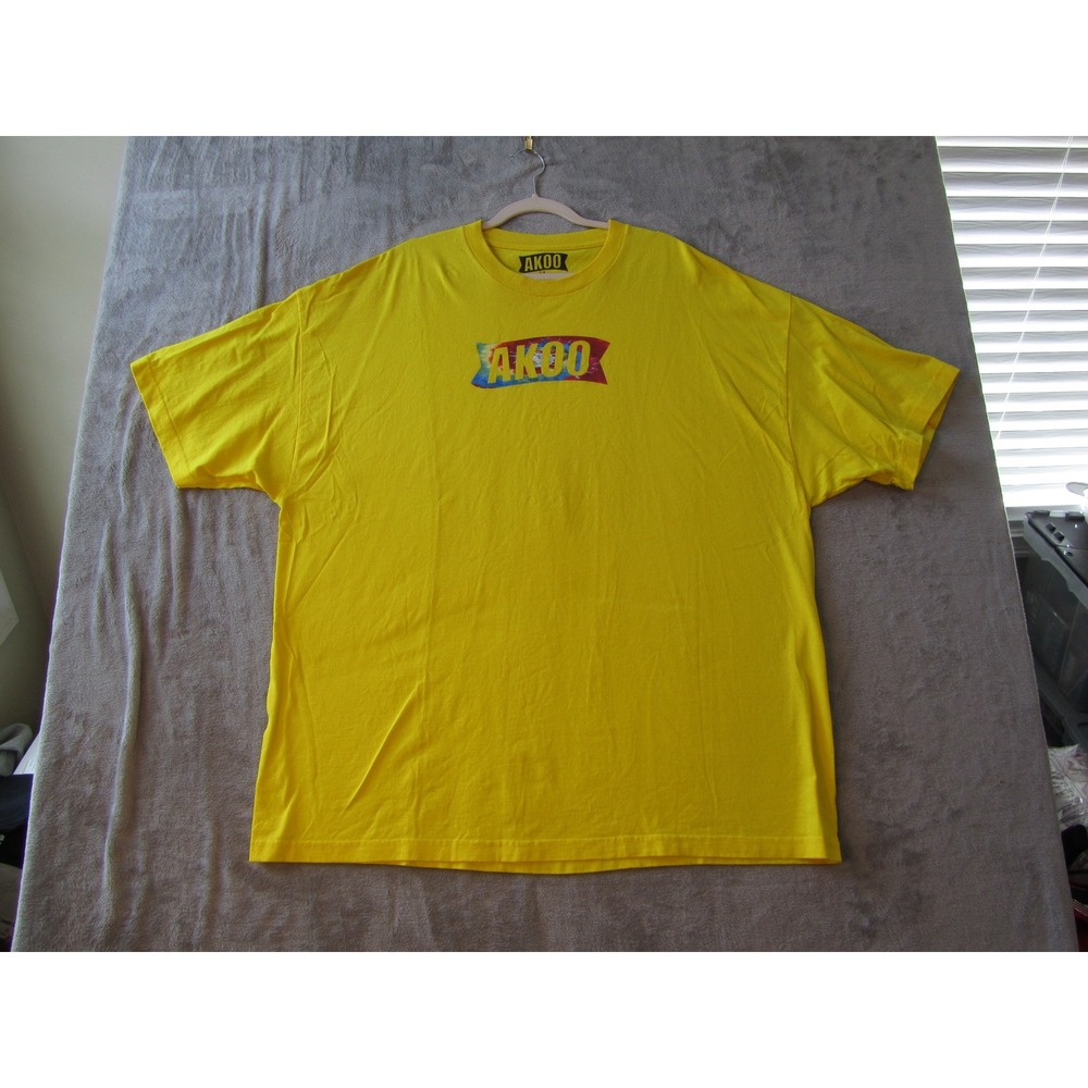 AKOO T-Shirt Mens 3XL Yellow Graphic Logo Short Sleeve Streetwear Cotton Tee